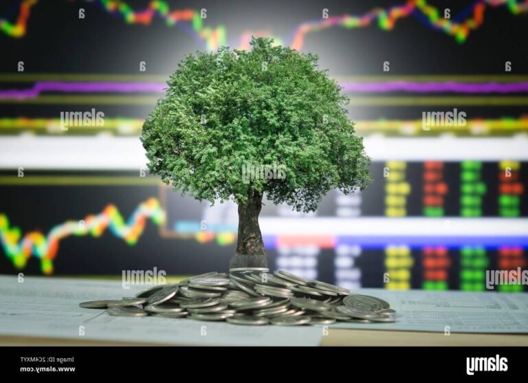 arbre argent croissant sur graphique financier