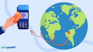 carte bancaire hello bank sur fond de globe terrestre