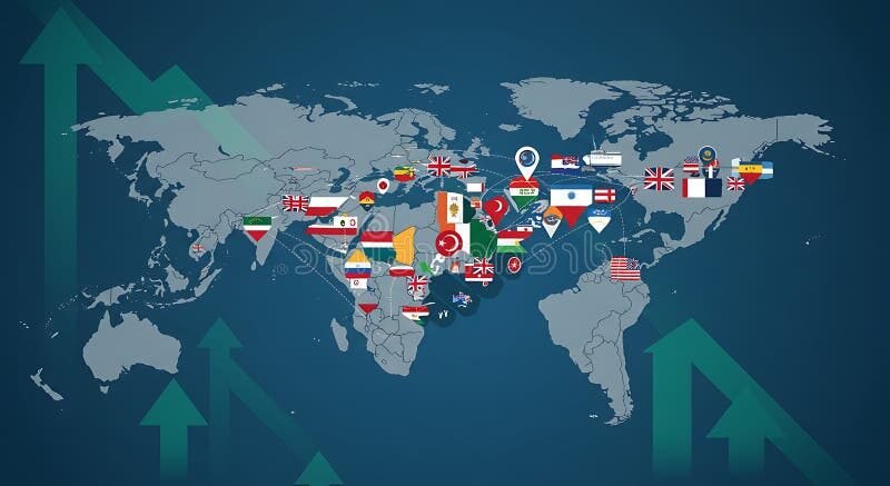 carte du monde avec drapeaux bancaires