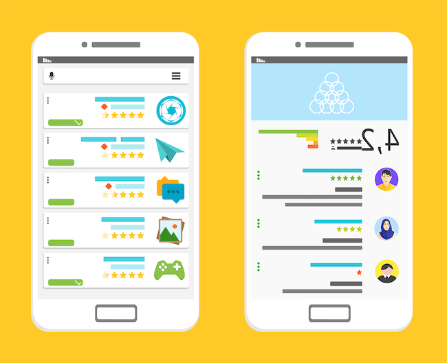clients satisfaits utilisant une application mobile