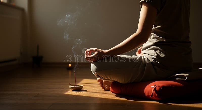 personne meditant paisiblement a la maison