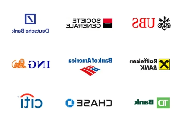 personnes discutant devant plusieurs logos bancaires colores