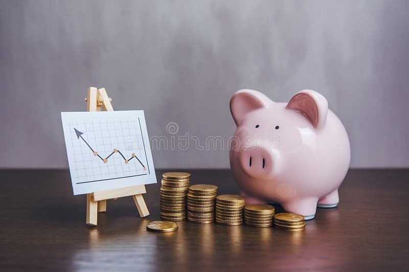 petite tirelire et pieces de monnaie empilees