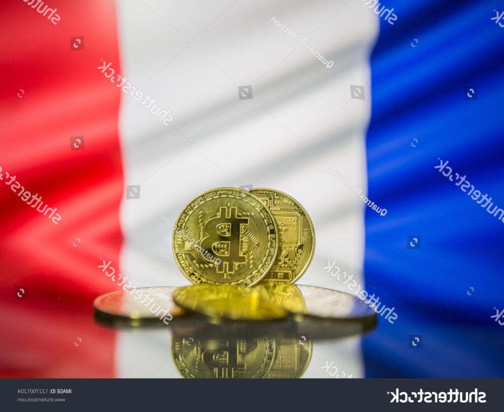 pieces de cryptomonnaies et drapeau francais