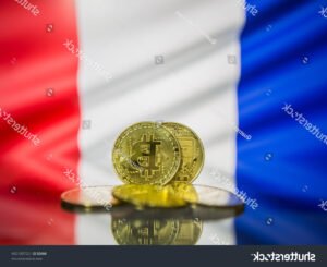 pieces de cryptomonnaies et drapeau francais