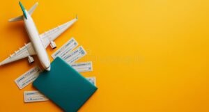 valise et passeport avec billet davion colore